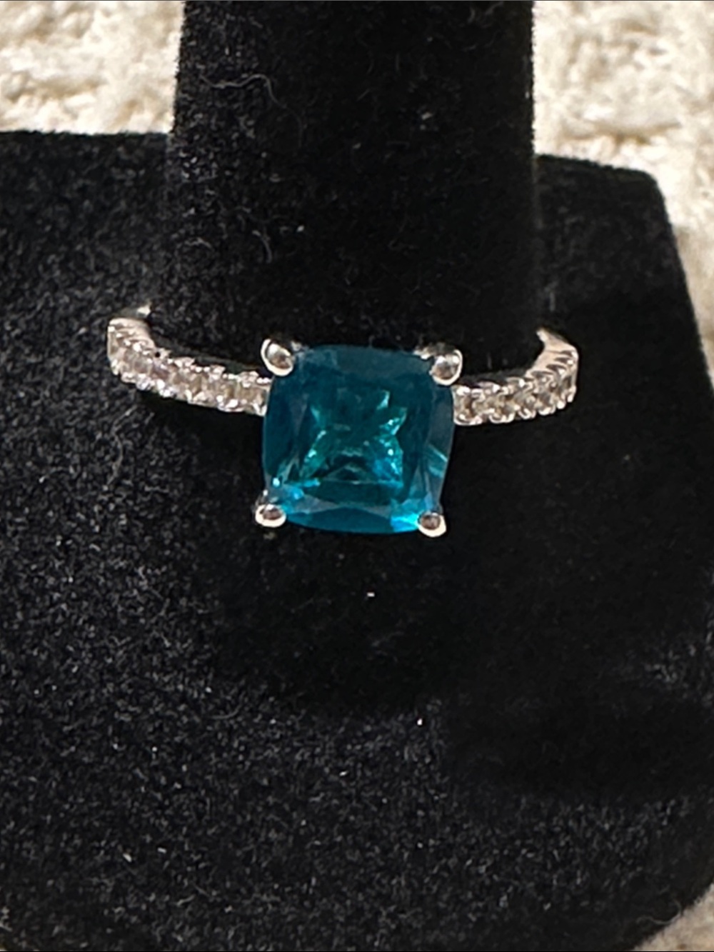 2.0 CT London Topaz Ring with Diamond Accent Stones - 14K White Gold Plated